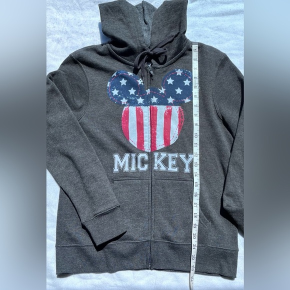 Patriotic Mickey Mouse Front Zip Hoodie Sweatshirt Fleece in Grey Size S - Picture 6 of 12